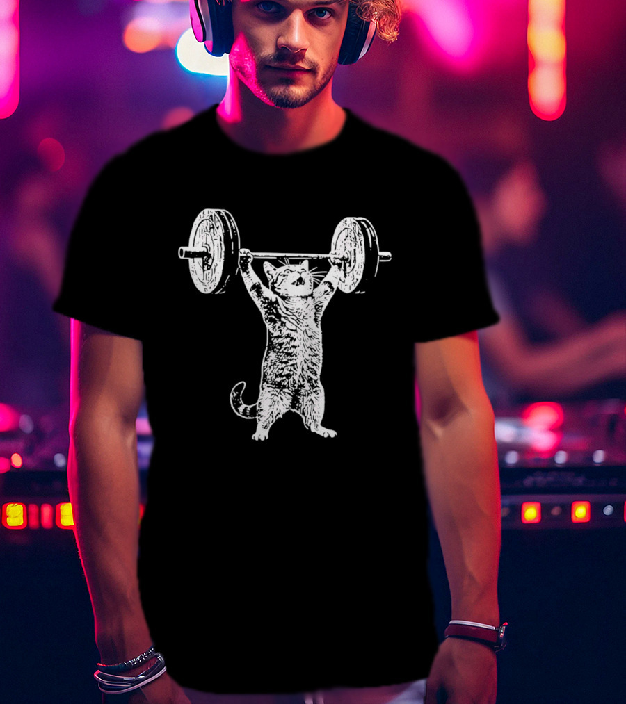 Weight Lifting Cat With Barbell T-Shirt