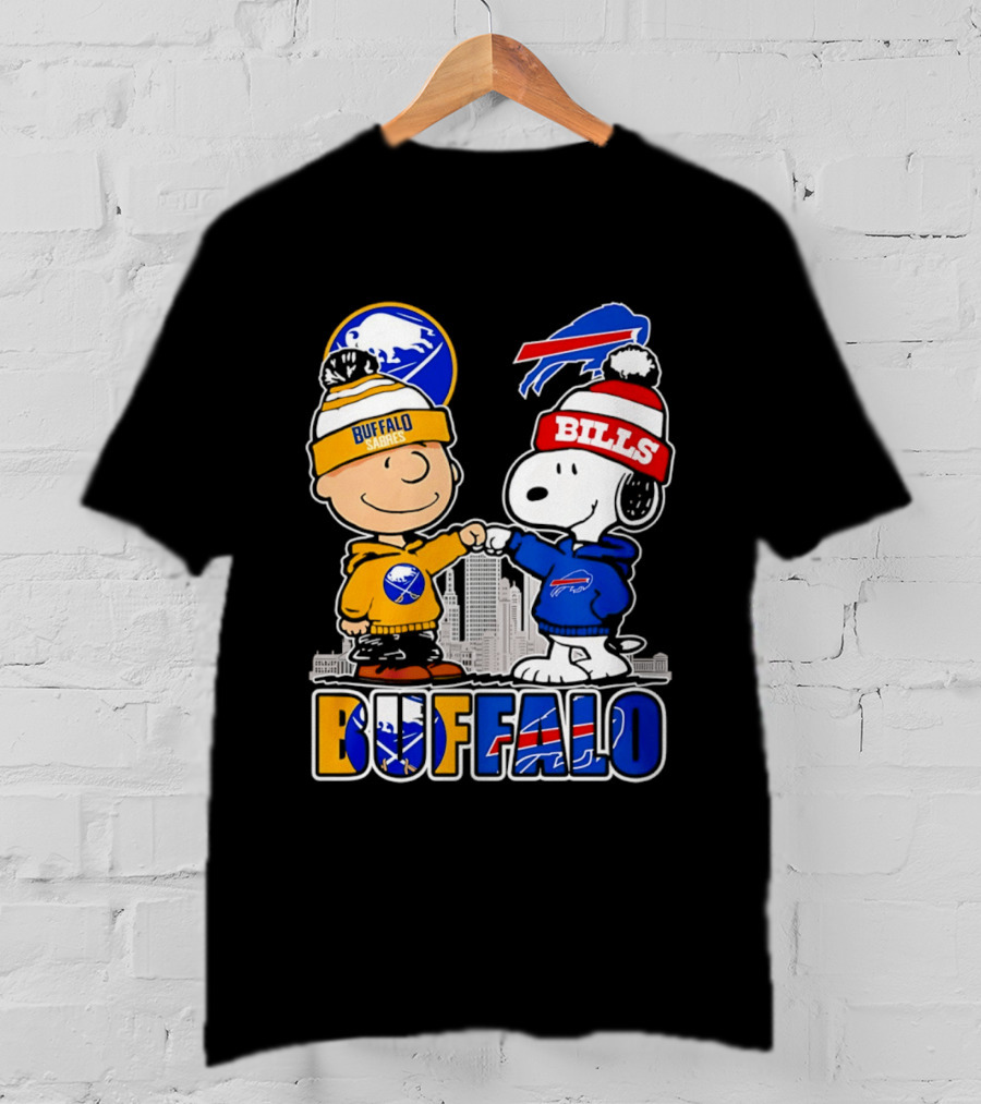 Buffalo Sabres Bills Snoopy City Skyline Collaboration With Charlie Brown T-Shirt