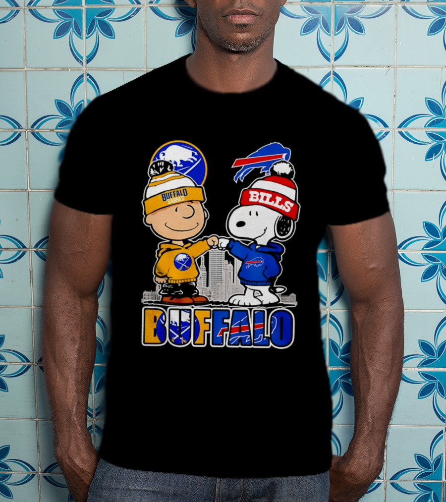 Buffalo Sabres Bills Snoopy City Skyline Collaboration With Charlie Brown T-Shirt