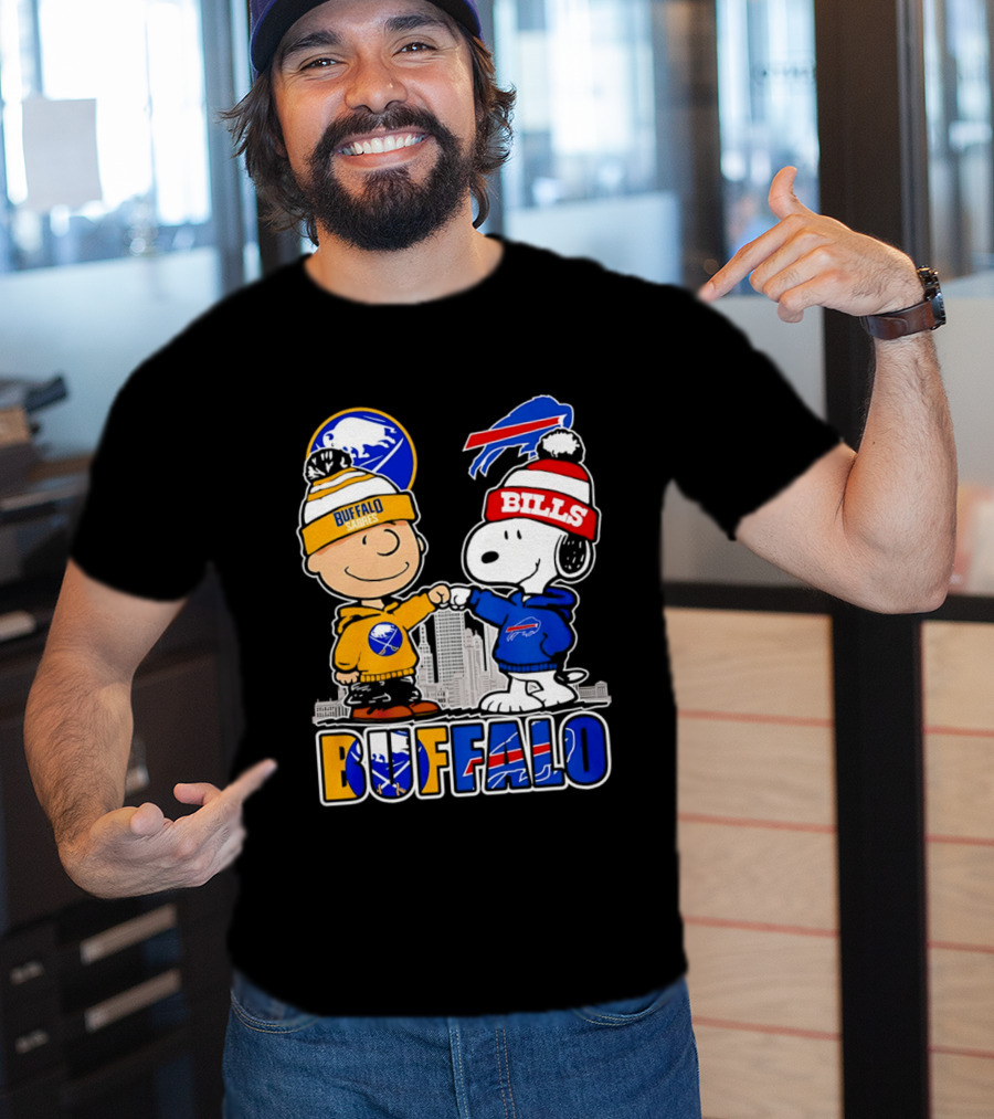 Buffalo Sabres Bills Snoopy City Skyline Collaboration With Charlie Brown T-Shirt