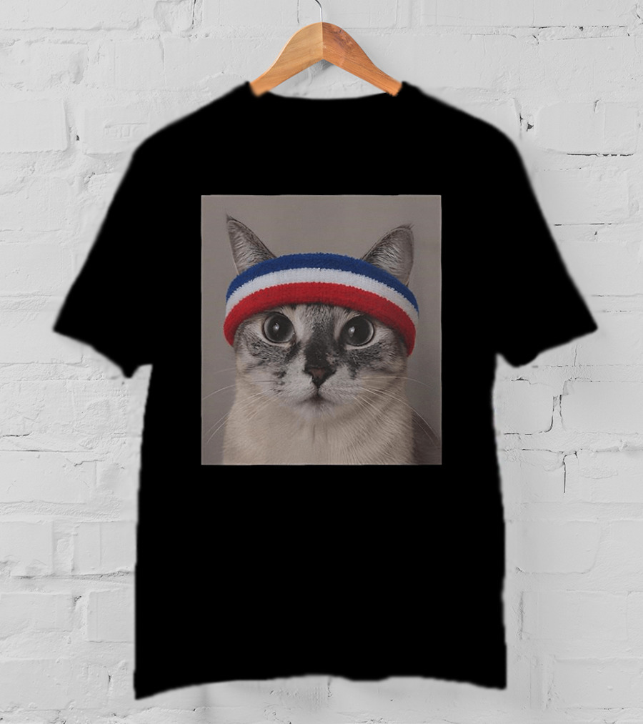Cat Wearing Red White Blue Terry Headband T-Shirt