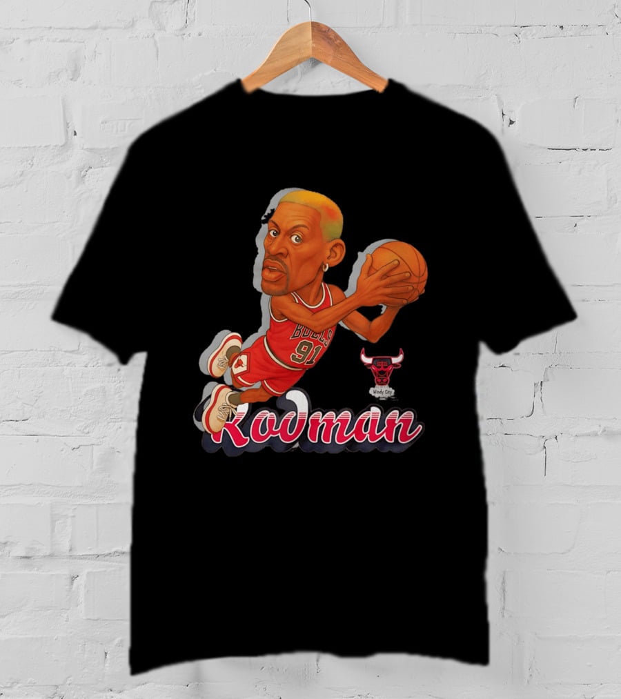 Dennis Rodman Chicago Bulls 91 Fickett Classics Windy City Cartoon T-Shirt