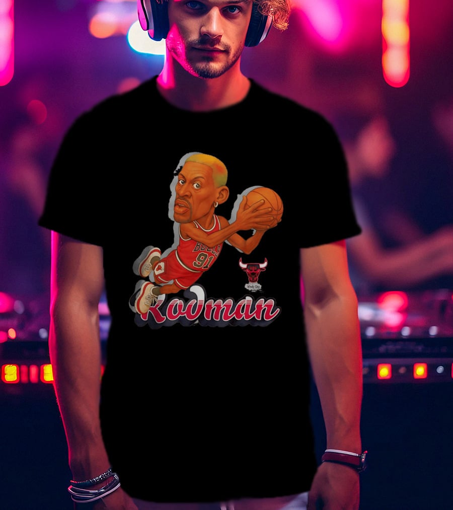 Dennis Rodman Chicago Bulls 91 Fickett Classics Windy City Cartoon T-Shirt