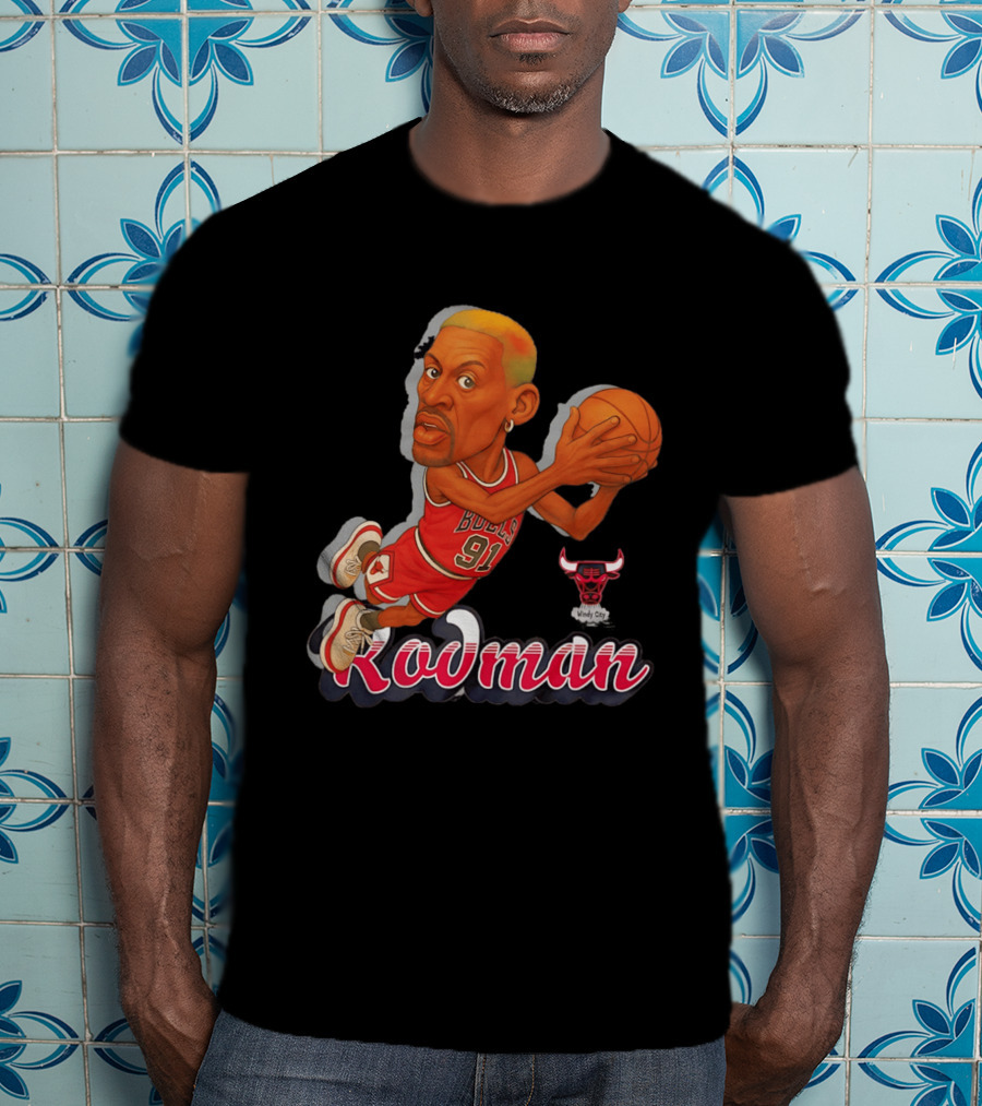 Dennis Rodman Chicago Bulls 91 Fickett Classics Windy City Cartoon T-Shirt