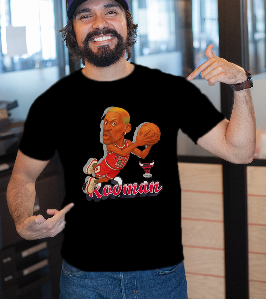 Dennis Rodman Chicago Bulls 91 Fickett Classics Windy City Cartoon T-Shirt