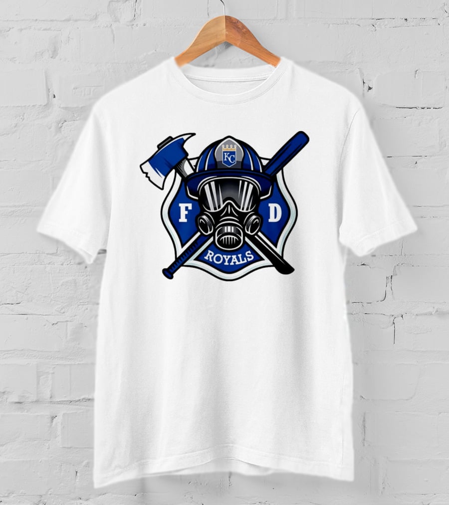 Kansas City Royals Firefighter FD Helmet Gas Mask Axe Bat T-Shirt