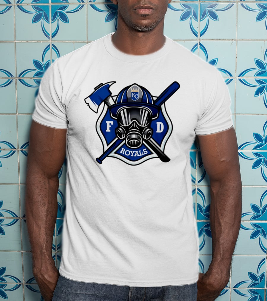 Kansas City Royals Firefighter FD Helmet Gas Mask Axe Bat T-Shirt