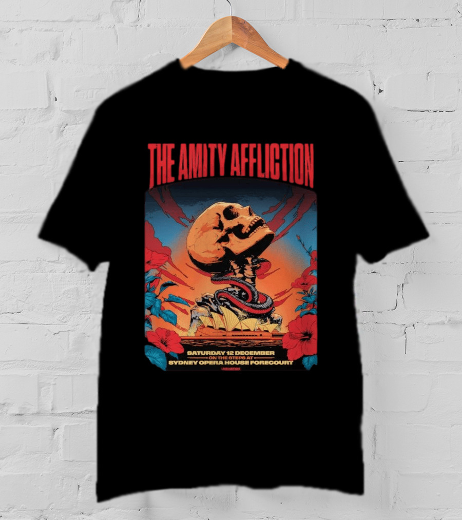 The Amity Affliction Sydney Opera House Forecourt Tour 12 December 2026 Skull Snake Flowers T-Shirt