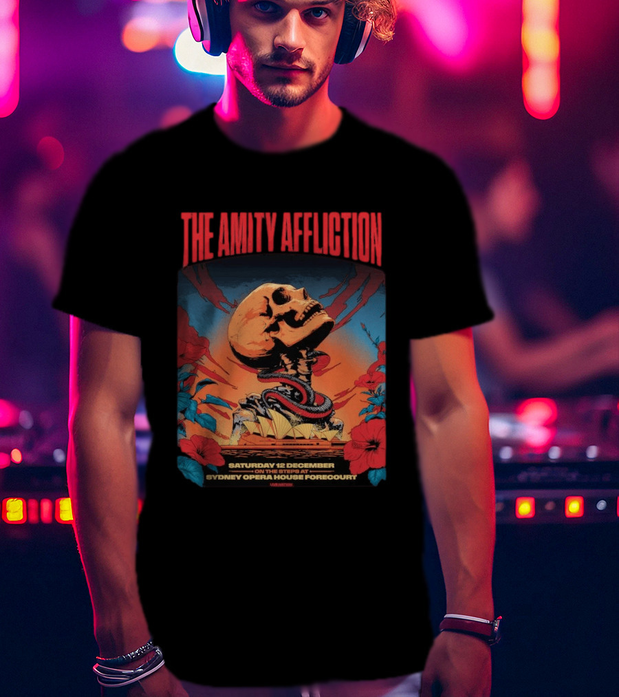 The Amity Affliction Sydney Opera House Forecourt Tour 12 December 2026 Skull Snake Flowers T-Shirt