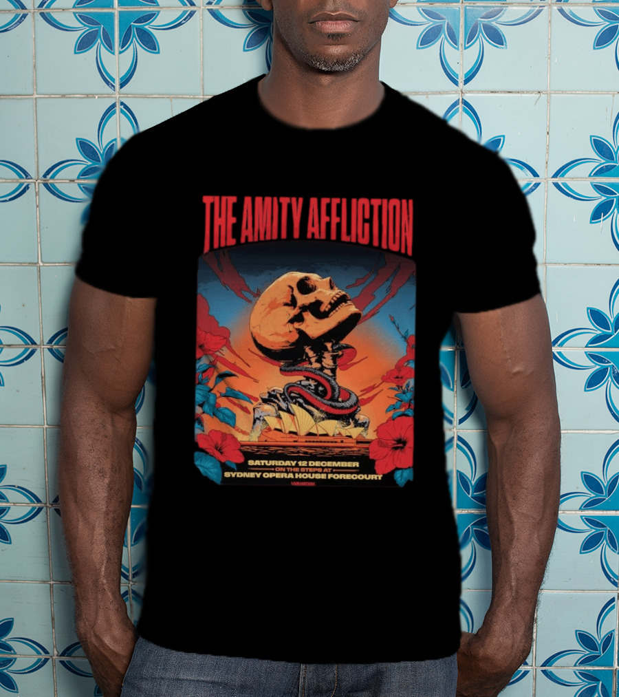 The Amity Affliction Sydney Opera House Forecourt Tour 12 December 2026 Skull Snake Flowers T-Shirt