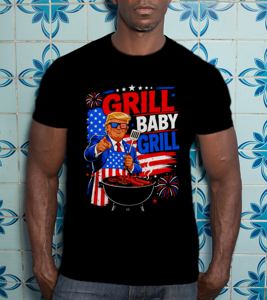 Trump Grill Baby Grill 4th Of July Fireworks 2026 T-Shirt
