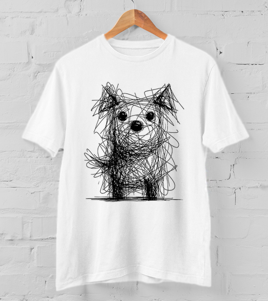 Scruffy Dog Chaos Doodle Drawing T-Shirt