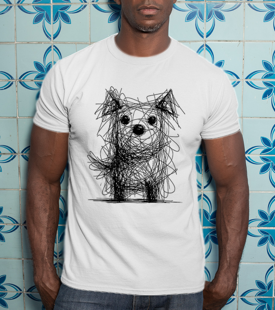 Scruffy Dog Chaos Doodle Drawing T-Shirt