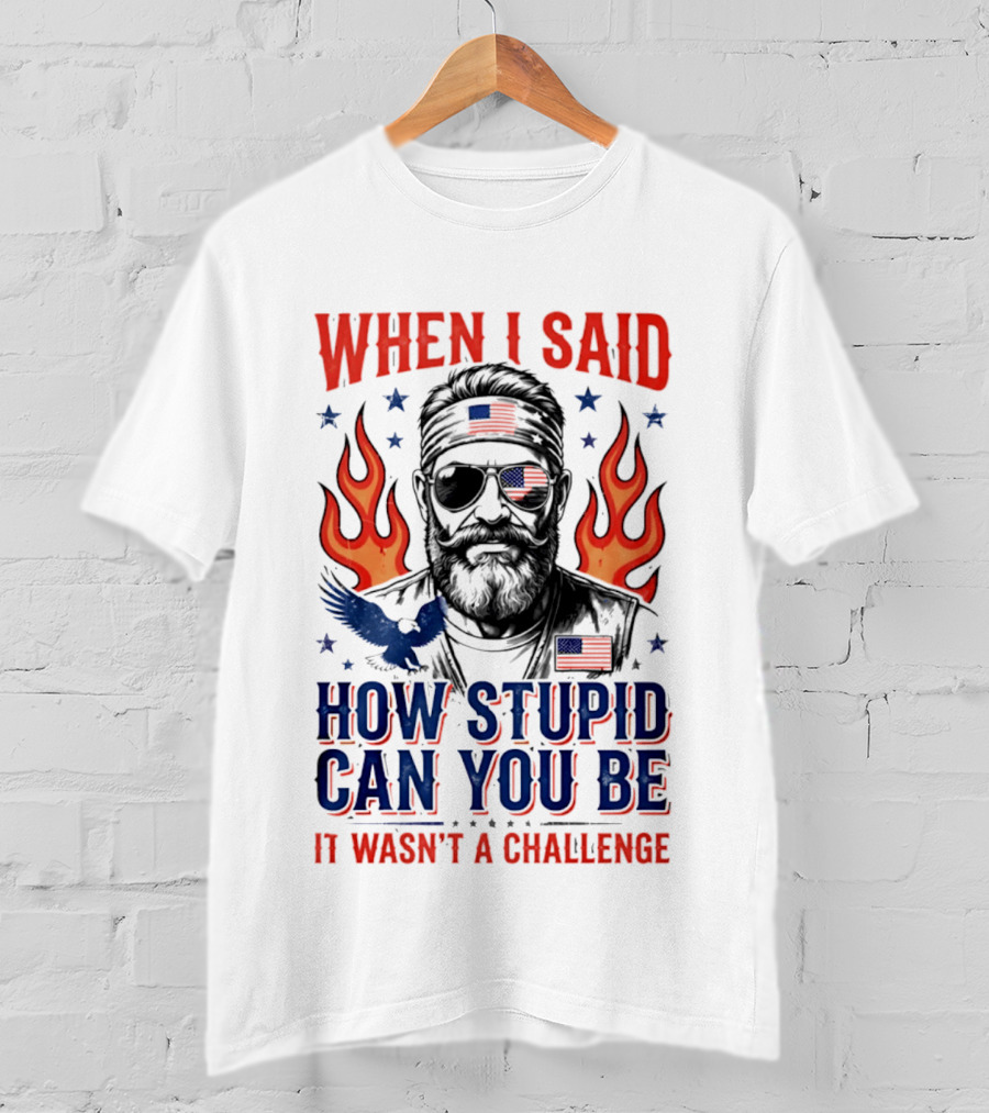 When I Said How Stupid Can You Be It Wasn't A Challenge Patriotic Eagle And Flaming T-Shirt
