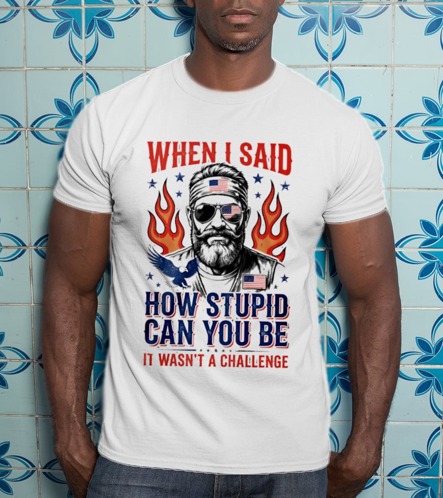 When I Said How Stupid Can You Be It Wasn't A Challenge Patriotic Eagle And Flaming T-Shirt