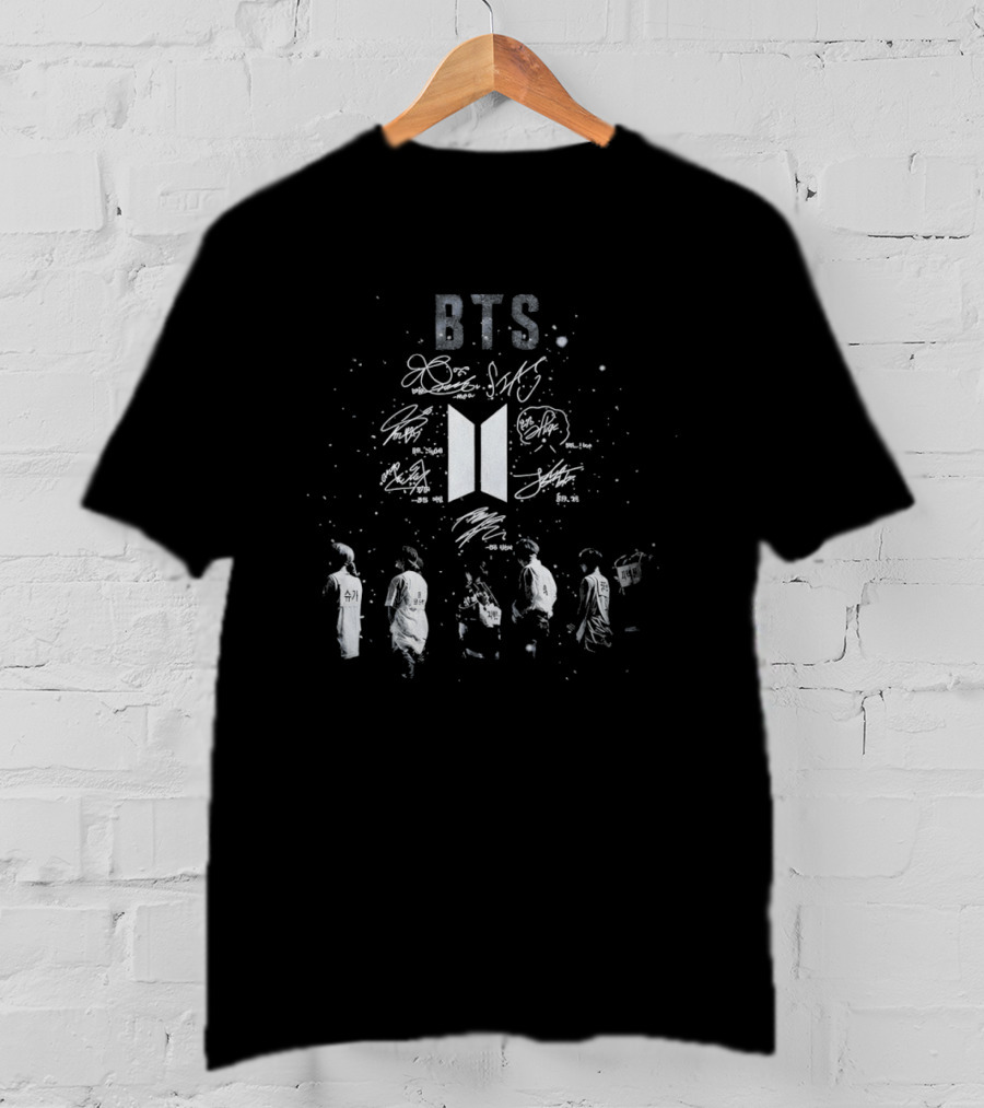 BTS Bangtan Sonyeondan Signatures And Symbol With Group T-Shirt