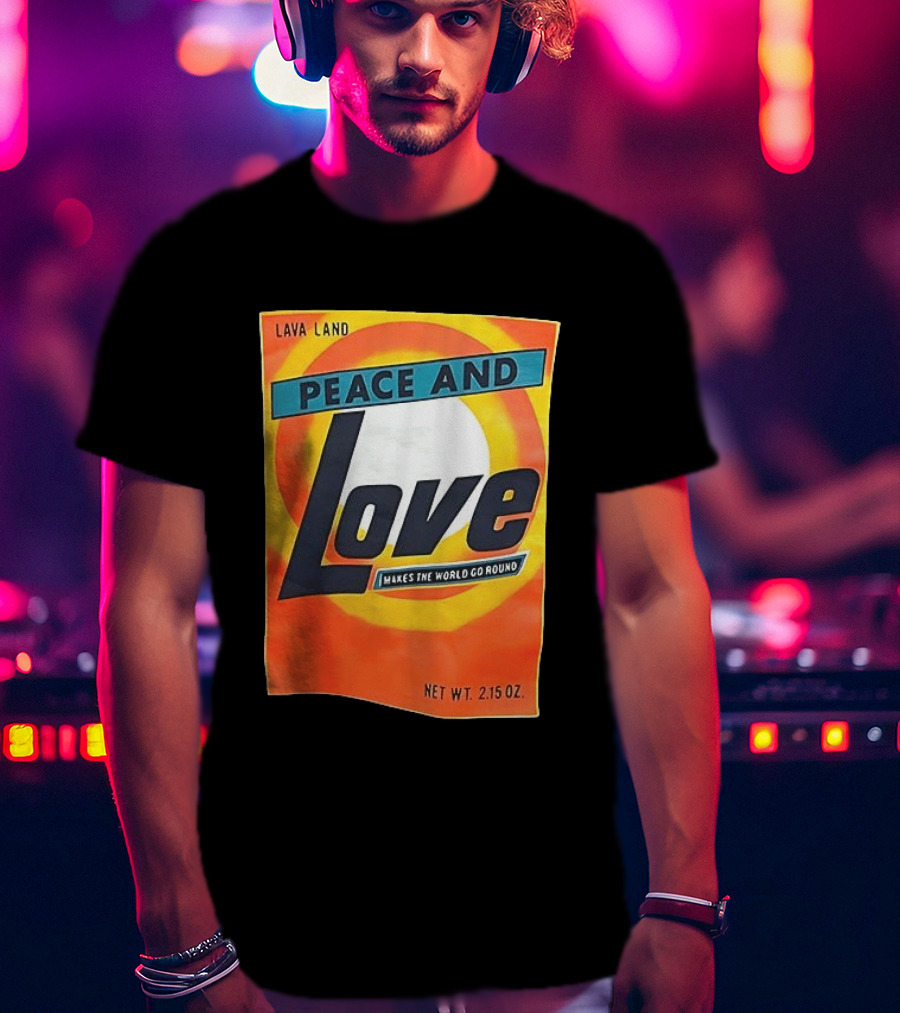 Peace And Love Makes The World Go Round Lava Land Retro Style 2.15 Oz T-Shirt