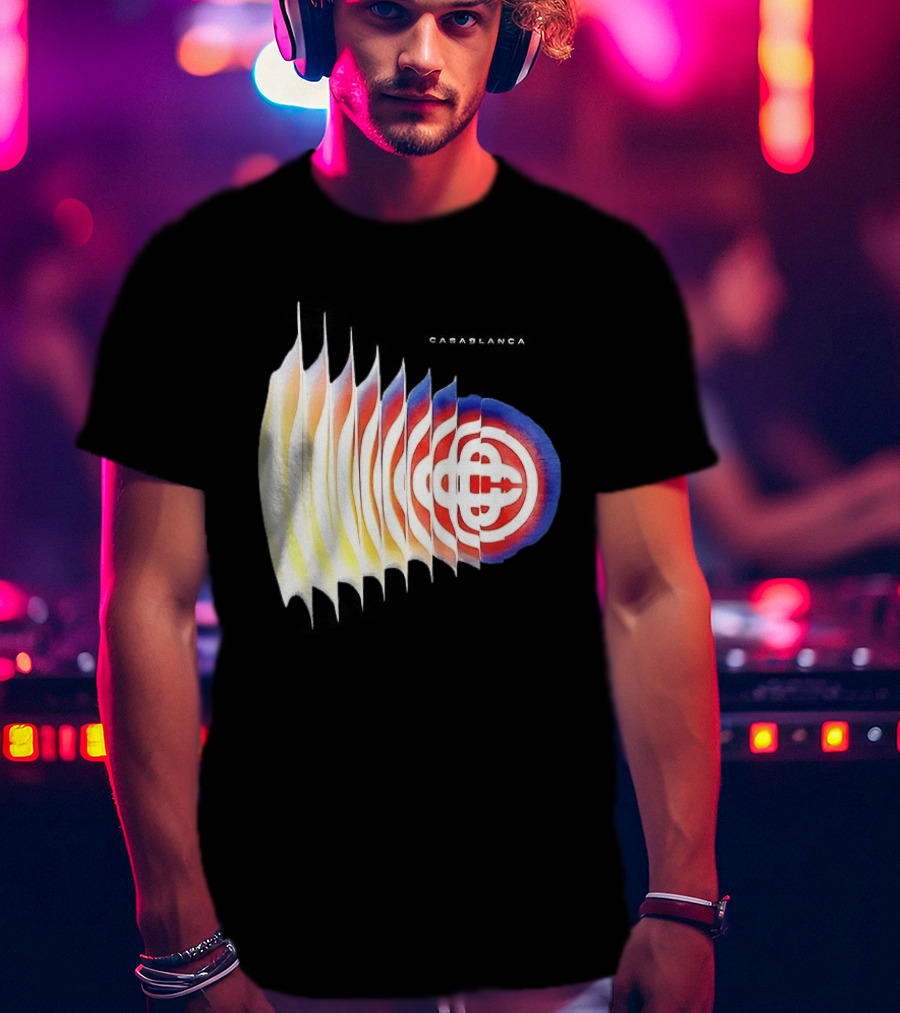 Casablanca Shockwave Optical Illusion Pattern With Red Blue Yellow Layers T-Shirt