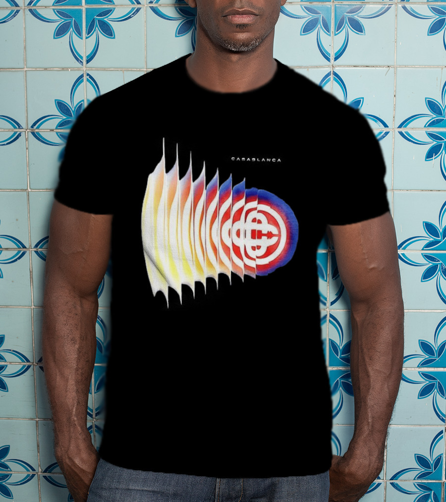 Casablanca Shockwave Optical Illusion Pattern With Red Blue Yellow Layers T-Shirt