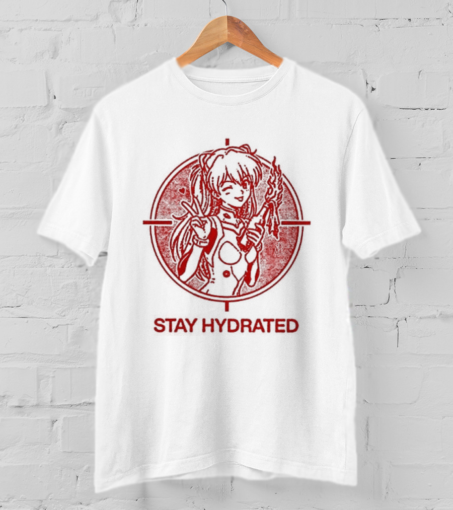Asuka Langley Soryu Stay Hydrated Neon Genesis Evangelion Anime Iconic Red Circle T-Shirt