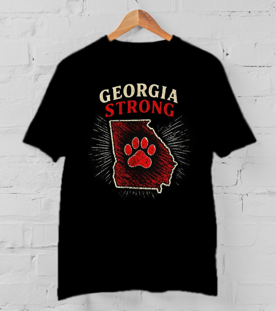 Georgia Strong Map Red Paw Print Inside State Shape T-Shirt