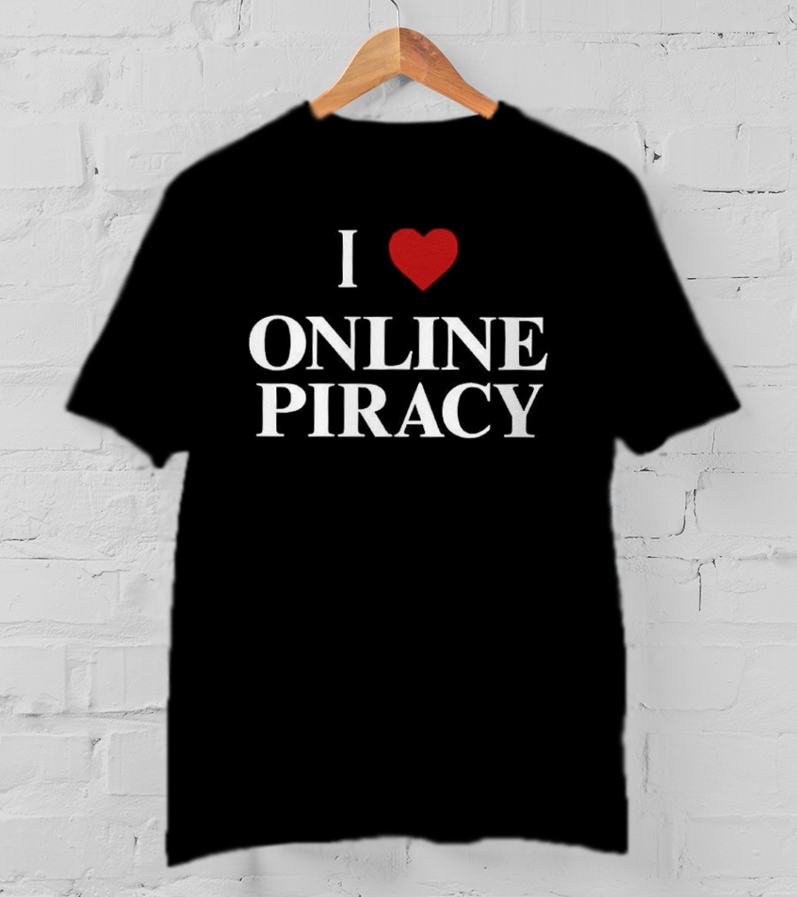 I Love Online Piracy Bold Heart Red White T-Shirt