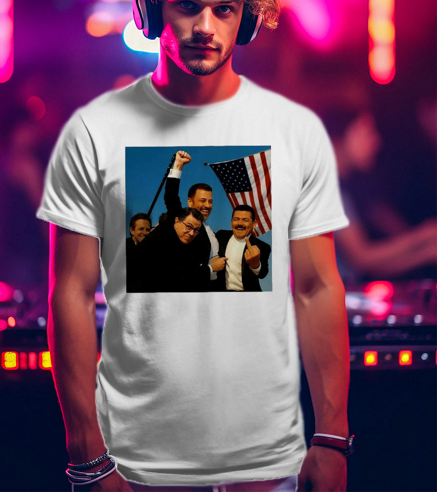 Jimmy Kimmel Stephen Colbert Seth Meyers American Flag Comedy Showdown T-Shirt