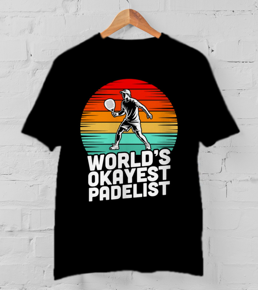 World's Okayest Padelist Retro Sunset Paddle Player T-Shirt