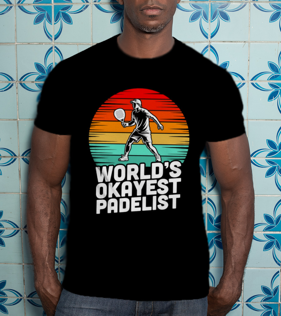 World's Okayest Padelist Retro Sunset Paddle Player T-Shirt