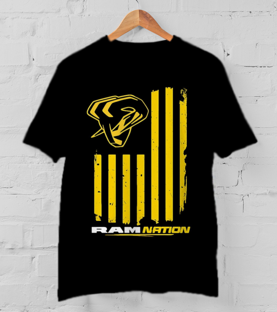 Ram Nation USA Flag Yellow Ram Head Stripes T-Shirt