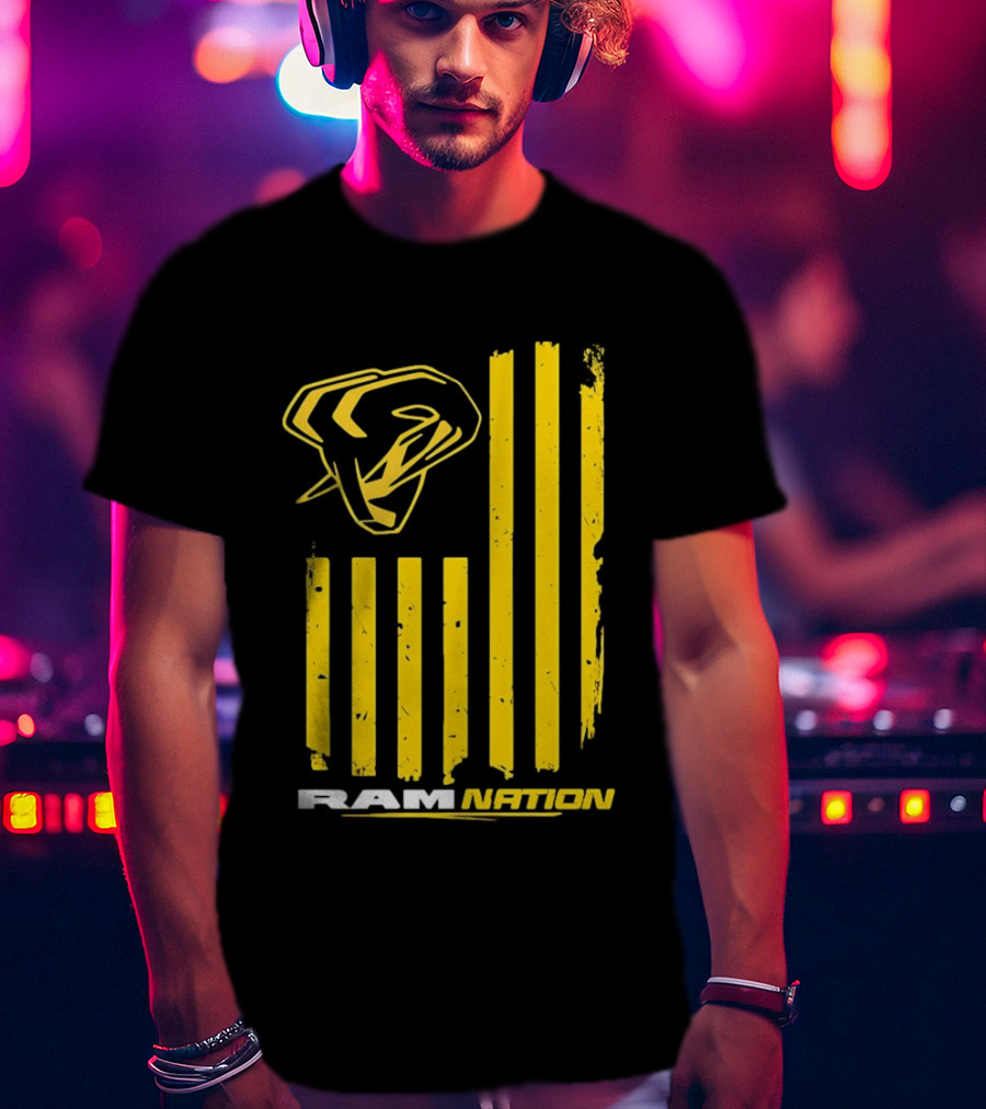 Ram Nation USA Flag Yellow Ram Head Stripes T-Shirt
