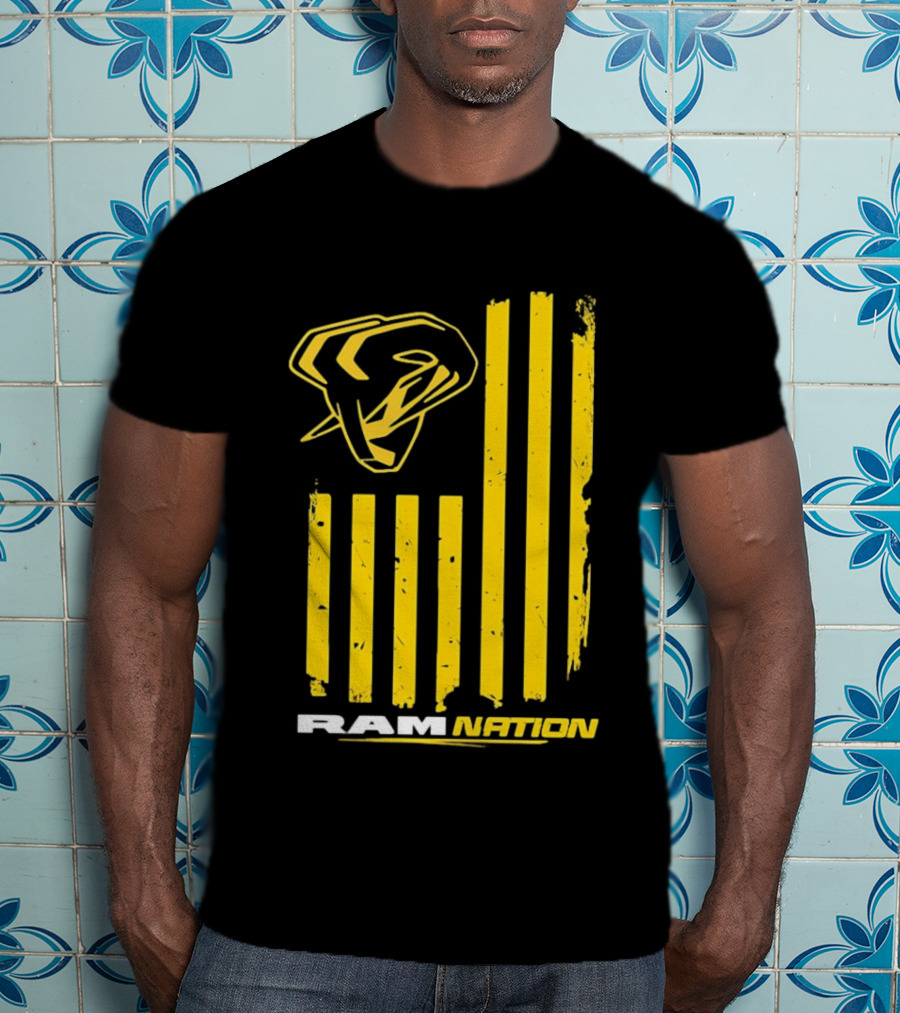Ram Nation USA Flag Yellow Ram Head Stripes T-Shirt