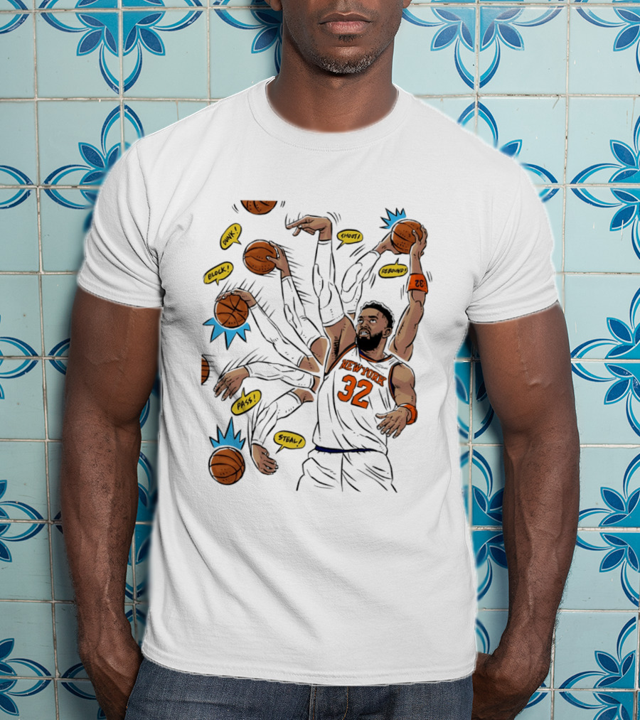 New York Basketball Knicks Dunk Shoot Rebound Pass Steal Block Black Player 32 T-Shirt