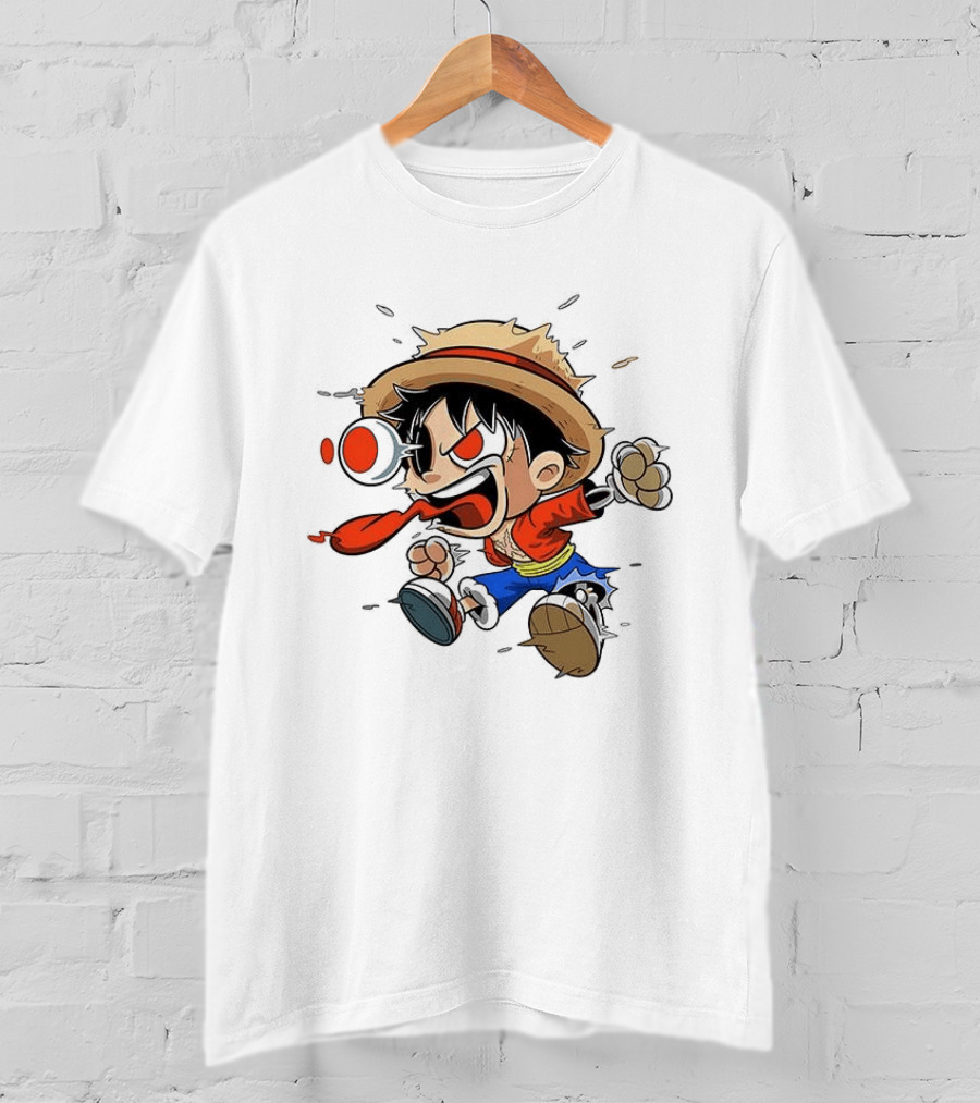 Chibi Dripping Monkey D. Luffy One Piece Anime Style Hat Straw Hat Pirates T-Shirt