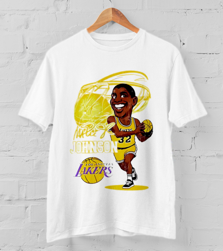 Magic Johnson 32 Los Angeles Lakers Basketball Caricature T-Shirt