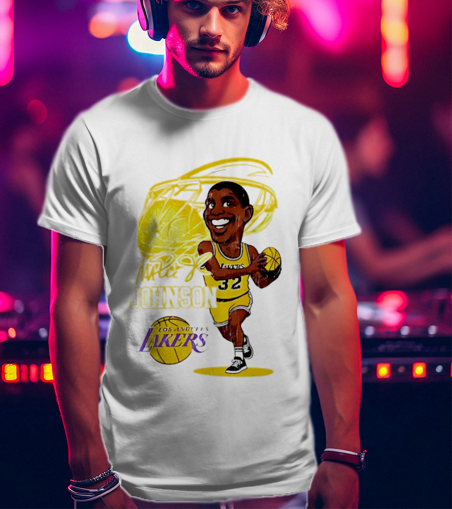 Magic Johnson 32 Los Angeles Lakers Basketball Caricature T-Shirt