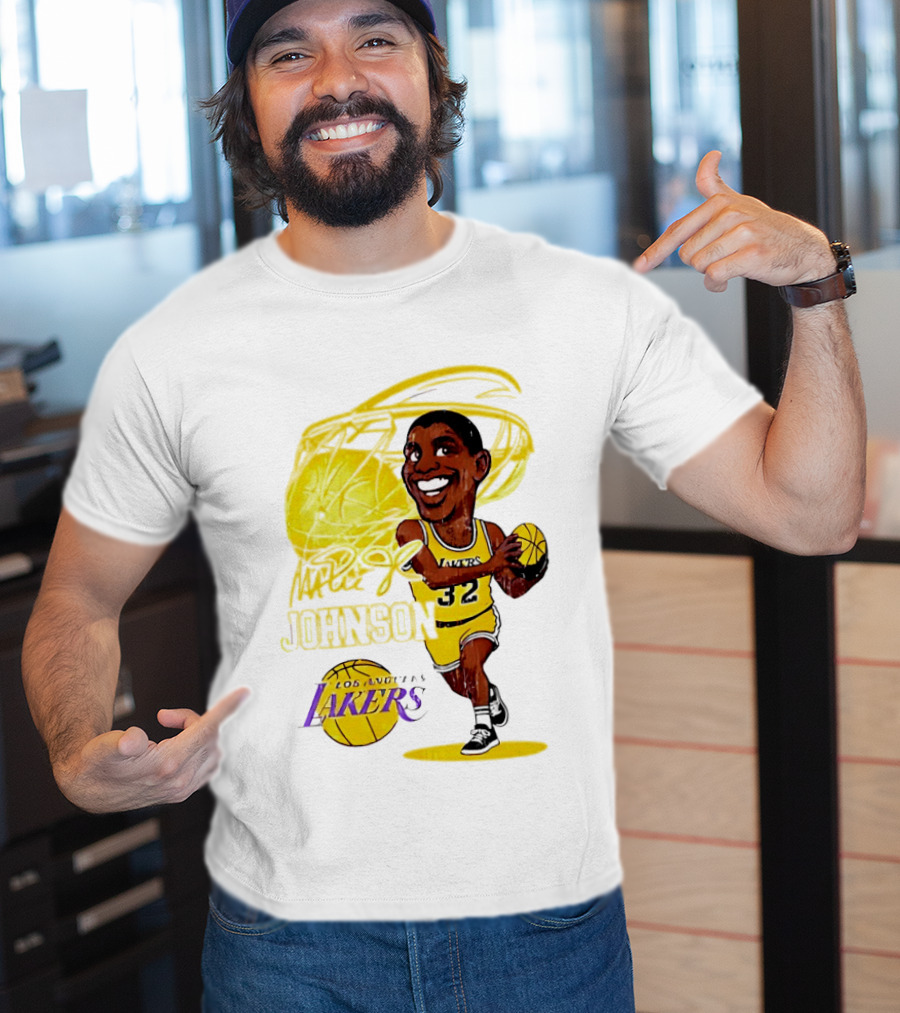 Magic Johnson 32 Los Angeles Lakers Basketball Caricature T-Shirt