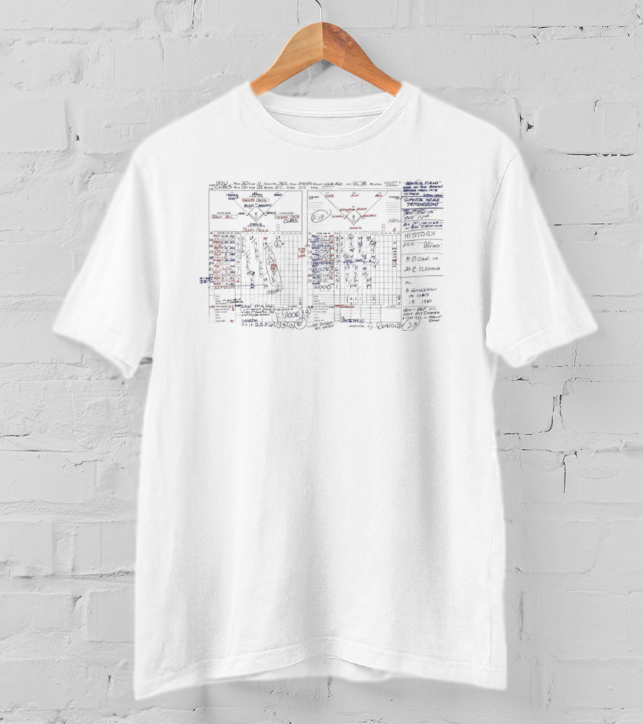 Pat Hughes Kerry Wood 20 Strikeout Game Broadcast Scorecard T-Shirt