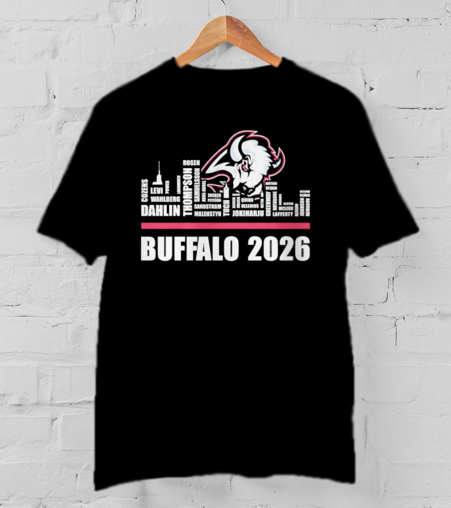Buffalo Sabres 2026 NHL Ice Hockey Skyline Players City Shape T-Shirt