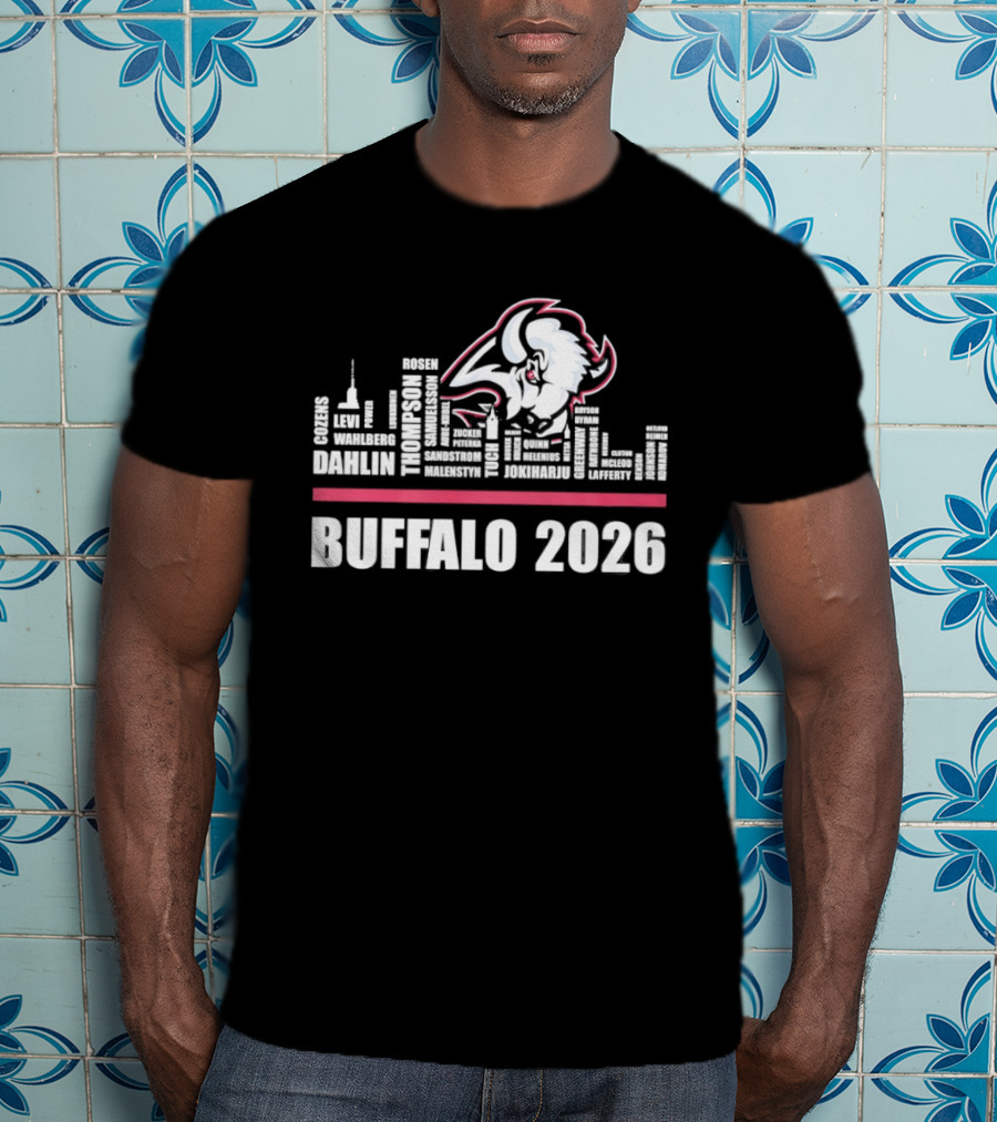 Buffalo Sabres 2026 NHL Ice Hockey Skyline Players City Shape T-Shirt