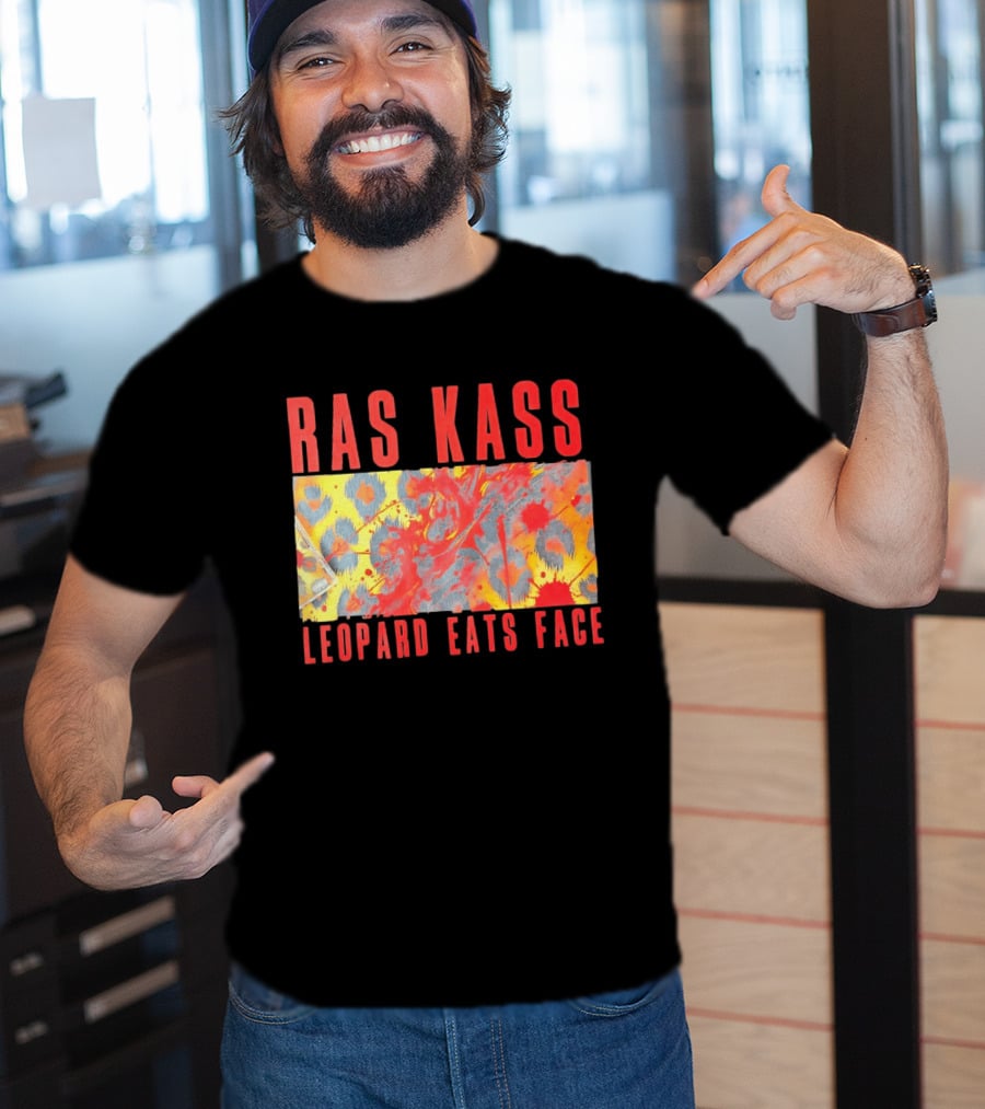 Ras Kass Leopard Eats Face Abstract Art With Blood Splatter And Animal Print T-Shirt