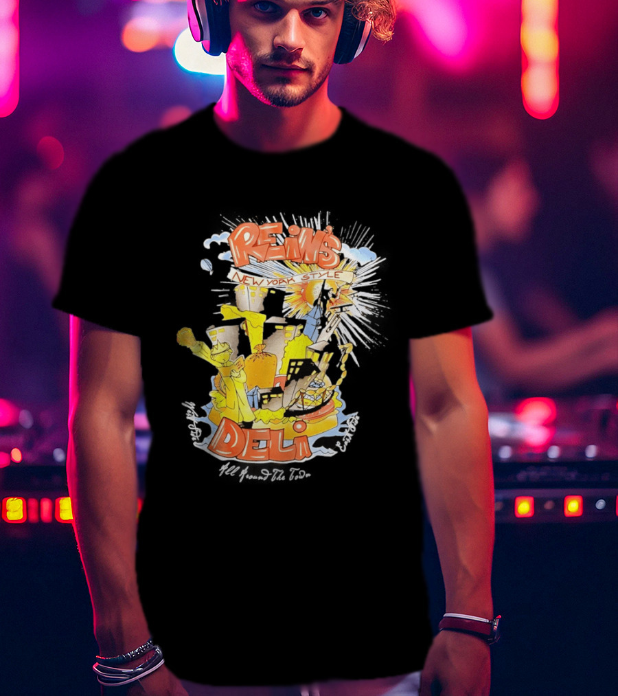 Rein's New York Style Deli Statue Of Liberty Cityscape Explosion T-Shirt