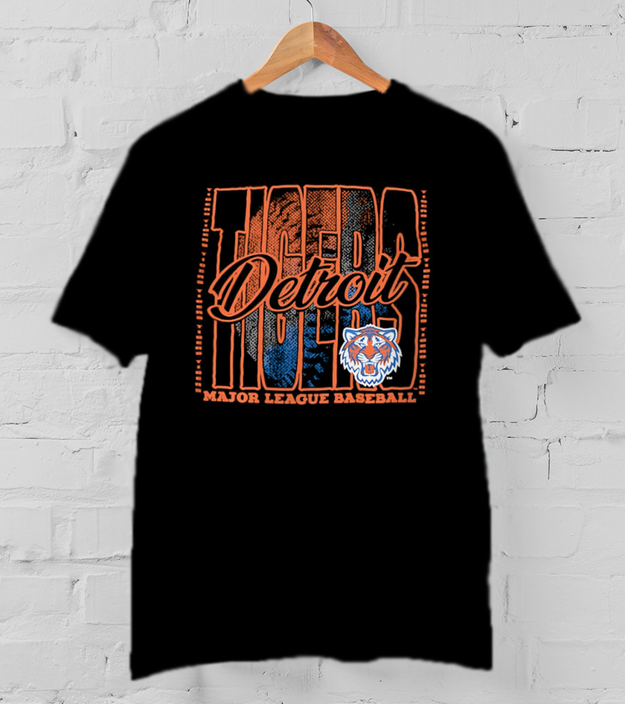 Detroit Tigers MLB Tiger Head Classic Orange And Blue T-Shirt