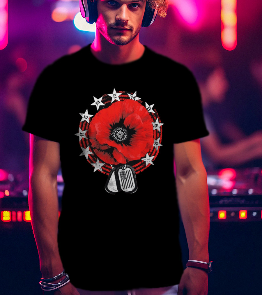 Remember Poppy 2026 American Flag Dog Tags Stars T-Shirt