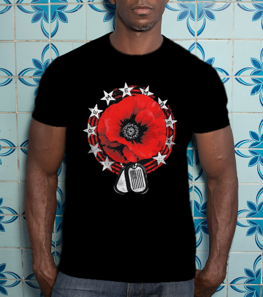 Remember Poppy 2026 American Flag Dog Tags Stars T-Shirt