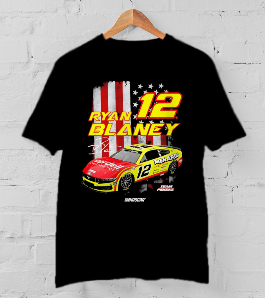 Ryan Blaney 12 Team Penske NASCAR American Flag Racing Car T-Shirt
