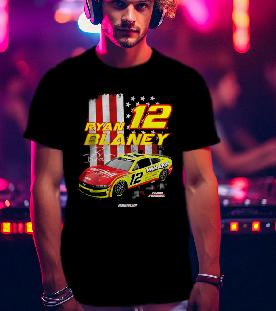 Ryan Blaney 12 Team Penske NASCAR American Flag Racing Car T-Shirt