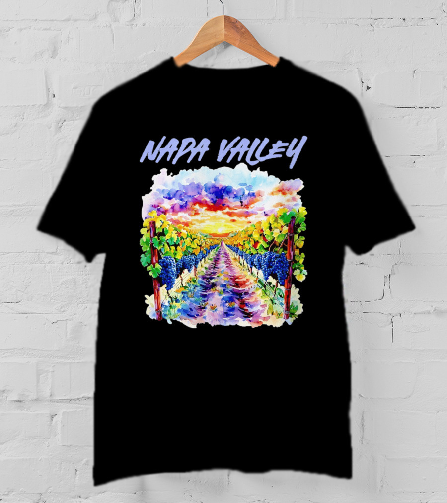 Napa Valley California Vineyard Scenic Sunset Watercolor Landscape T-Shirt