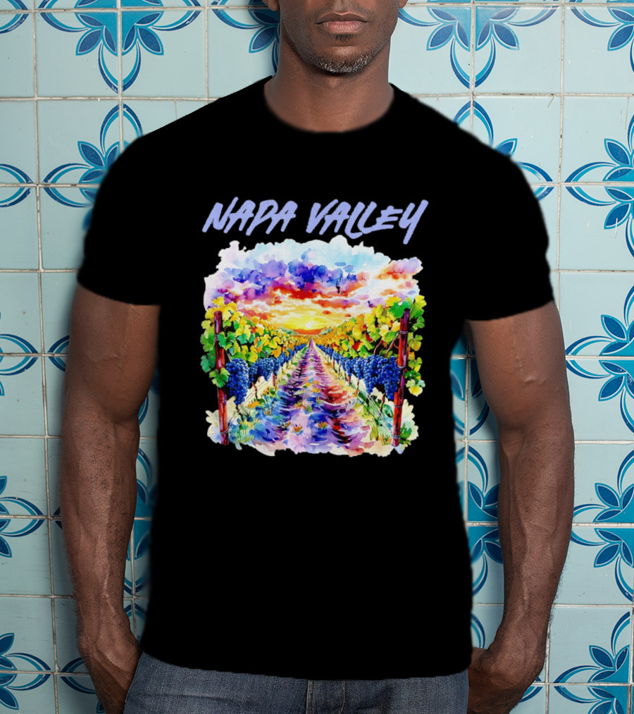 Napa Valley California Vineyard Scenic Sunset Watercolor Landscape T-Shirt