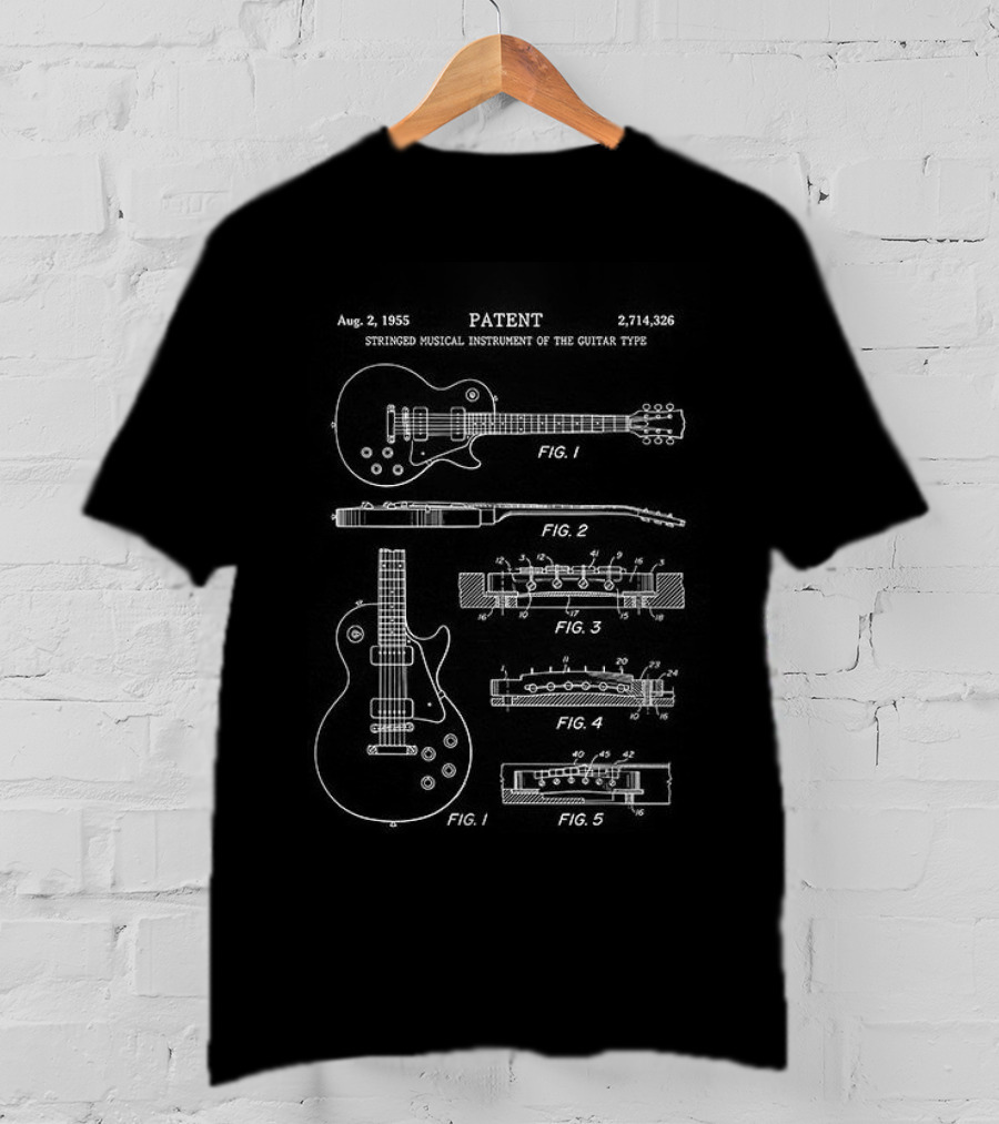 Patent Stringed Musical Instrument Blueprint Electric Guitar T-Shirt